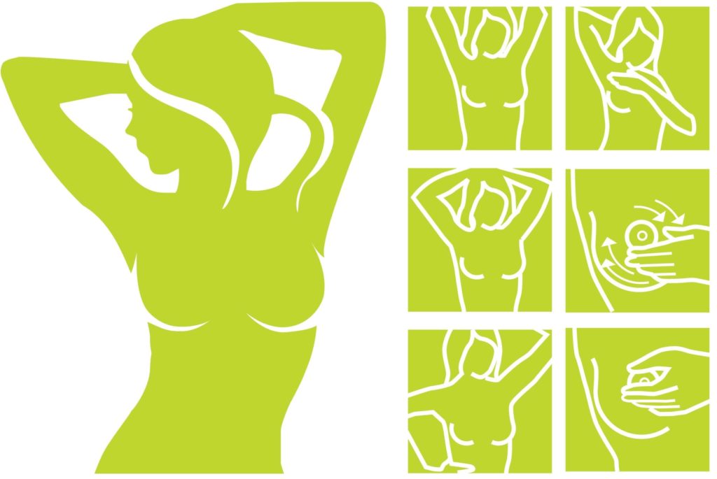 Graphic of woman giving herself a breast self-exam 