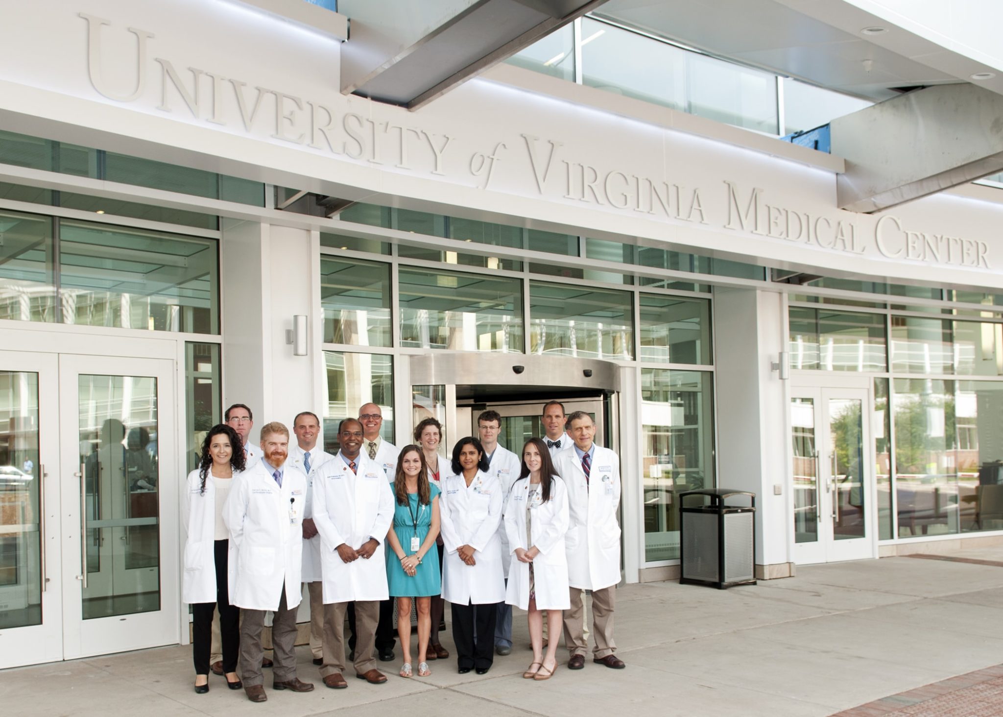 The UVA radiology team stands outside the UVA Health System Hospital