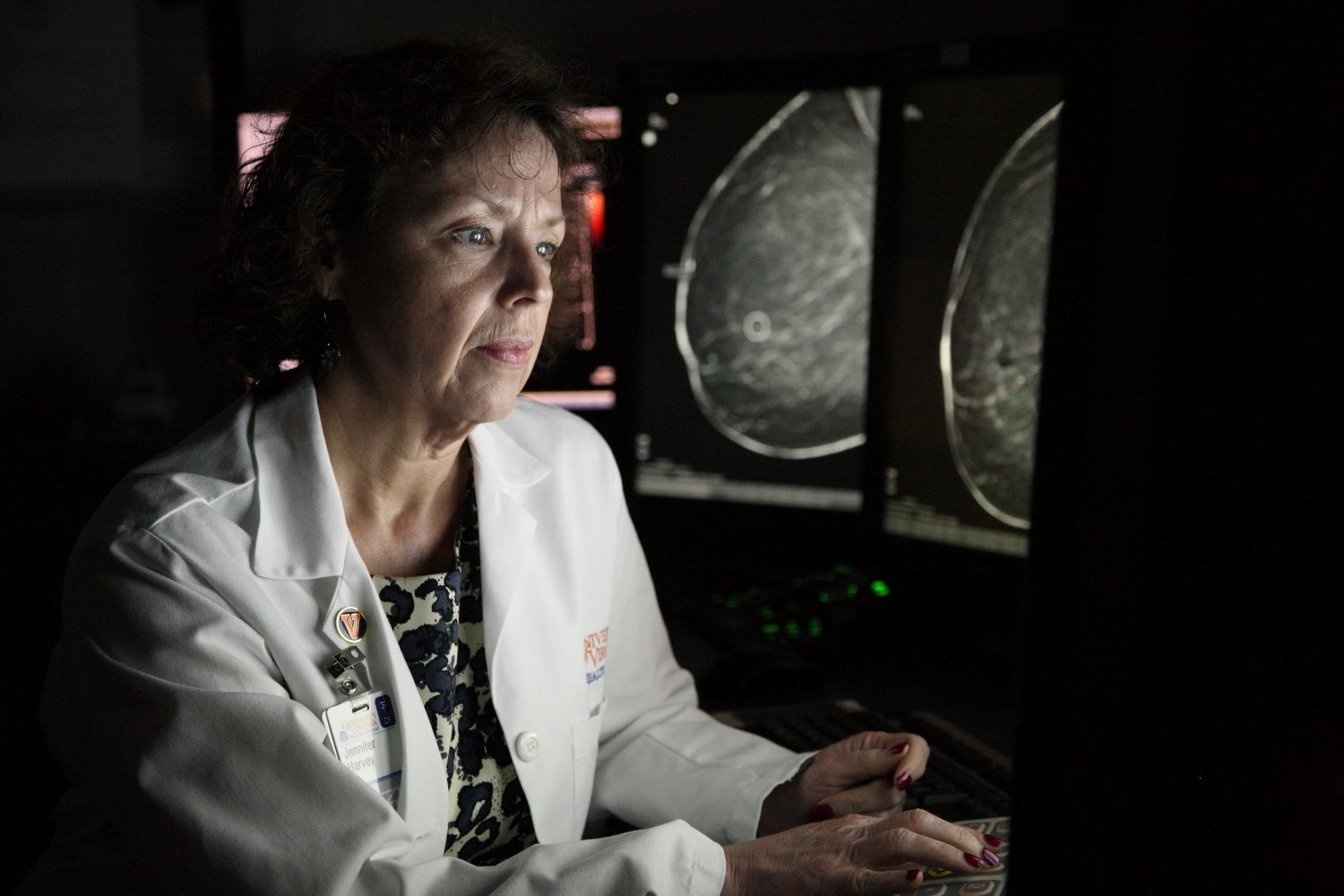 UVA breast radiologist Dr. Harvey reading scans 
